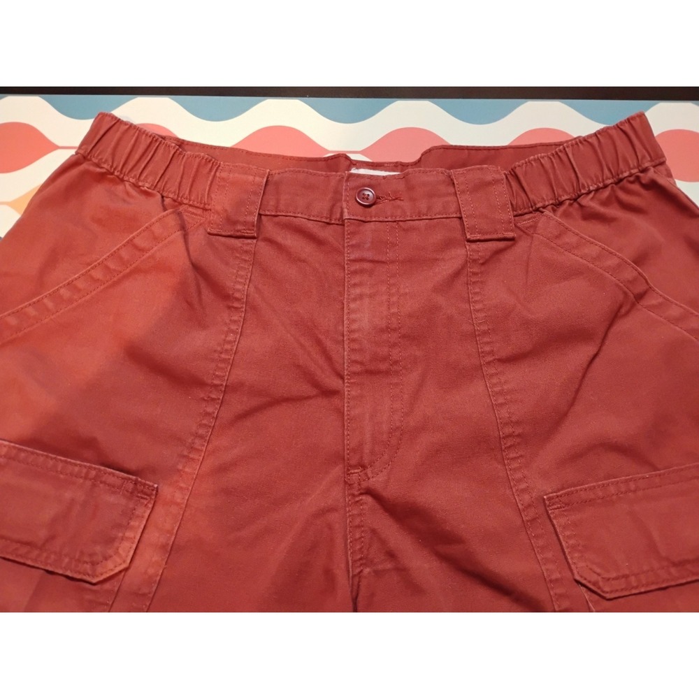 Savane Mens 34 Cargo Shorts Deep Red Elastic Waist Cotton Blend Utility Casual H